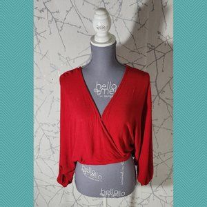 Audrey 3+1 Red Surplice Faux Wrap Short Blouse